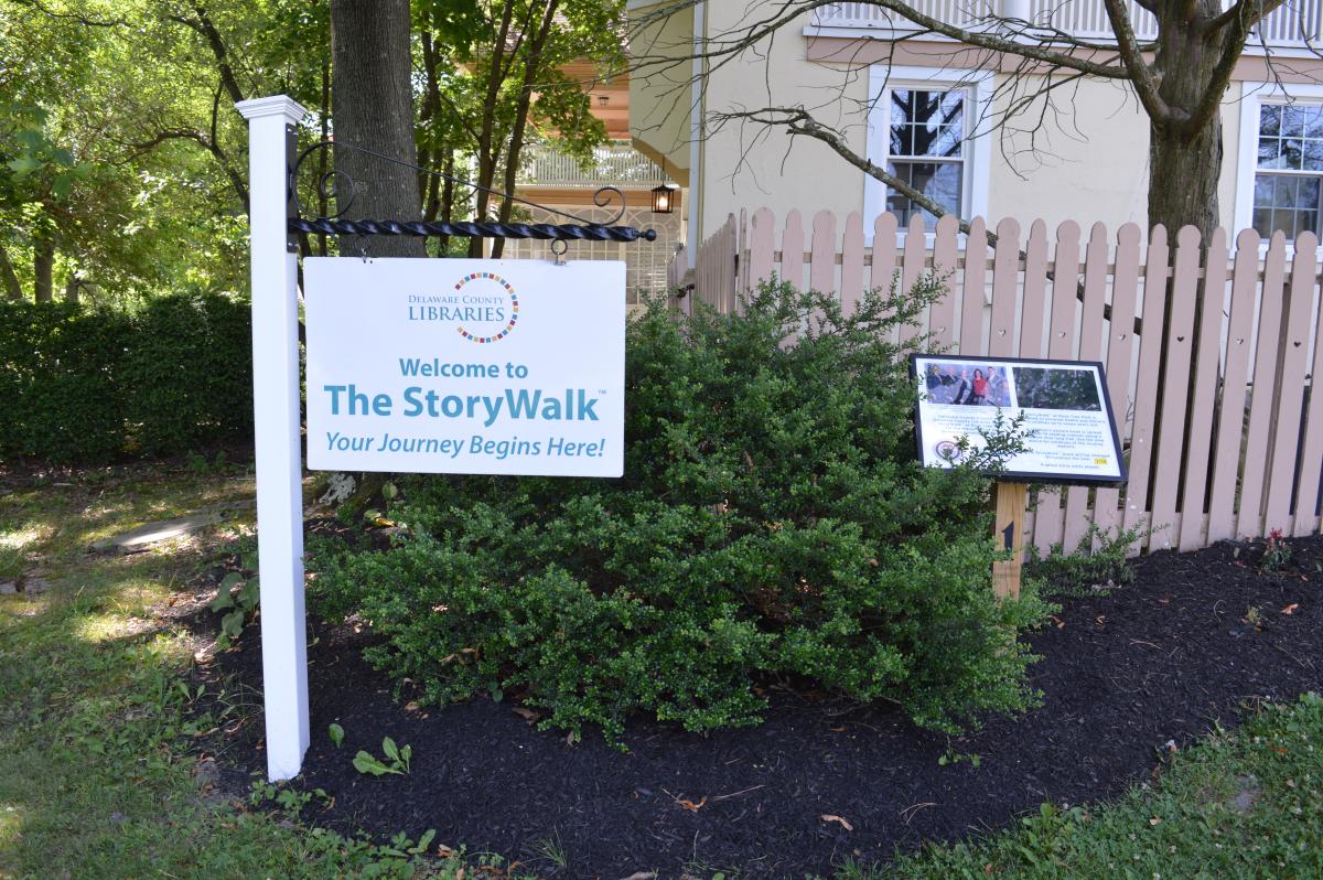 Welcome to StoryWalk sign in Rose Tree Park.